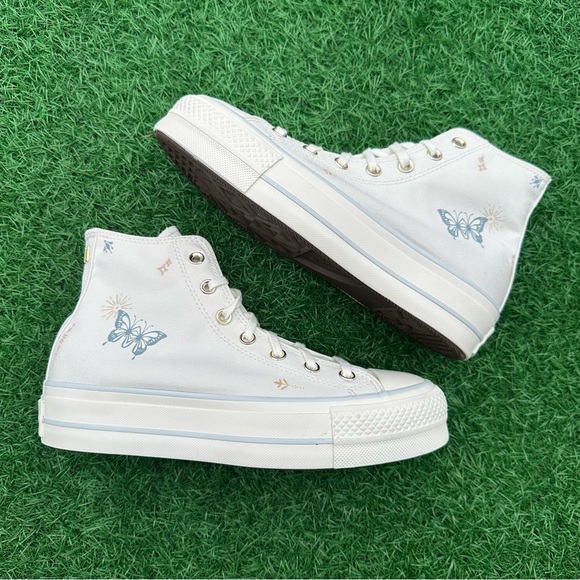 Converse Ctas Lift Platform High Top Vintage White / Cocoon Blue Tiny Tattoos - Picture 12 of 14